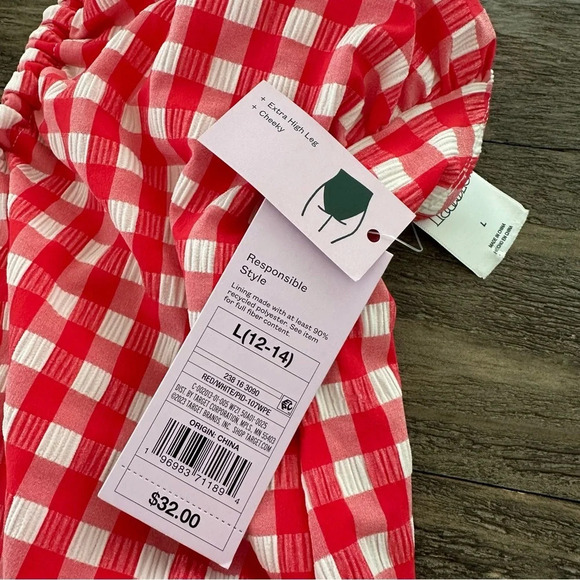 NWT Wild Fable Large 12-14 Red Gingham Keyhole Neck One Piece Swimsuit Cheeky - Picture 3 of 4